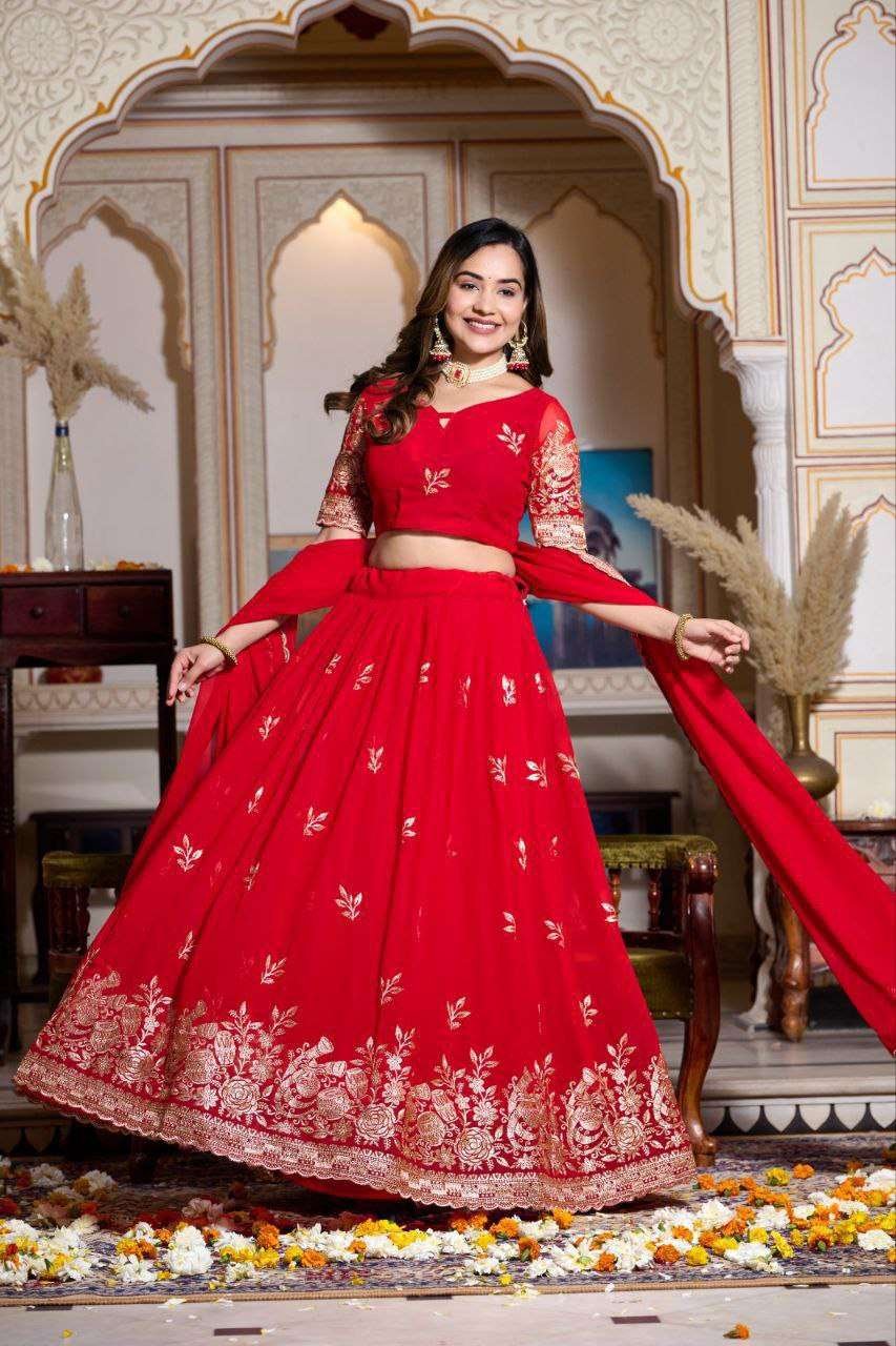 Women's Embroidered Lehenga Choli with Net Dupatta Festive & Wedding Wear Set - Image 14