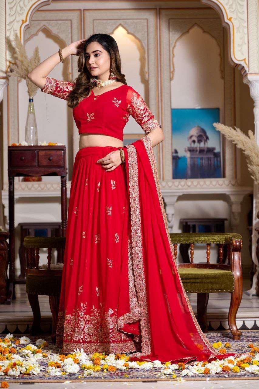 Women's Embroidered Lehenga Choli with Net Dupatta Festive & Wedding Wear Set - Image 9