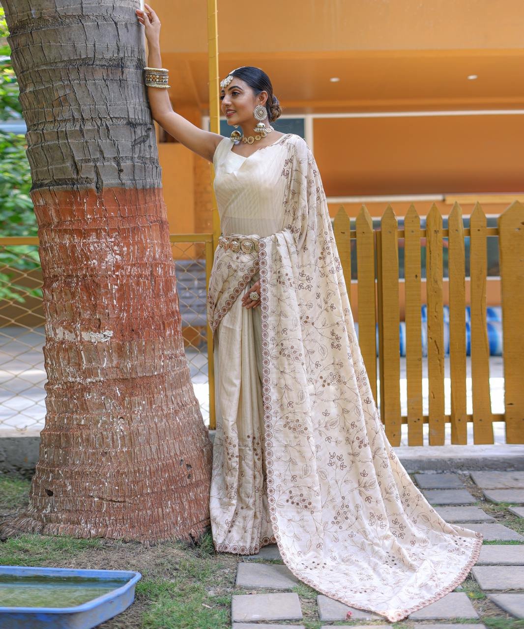 Women's Royal Prussian Blue Georgette Saree with Intricate Silver Thread & Mirror Work Embroidery – Perfect for Festive & Wedding Celebrations - Image 26
